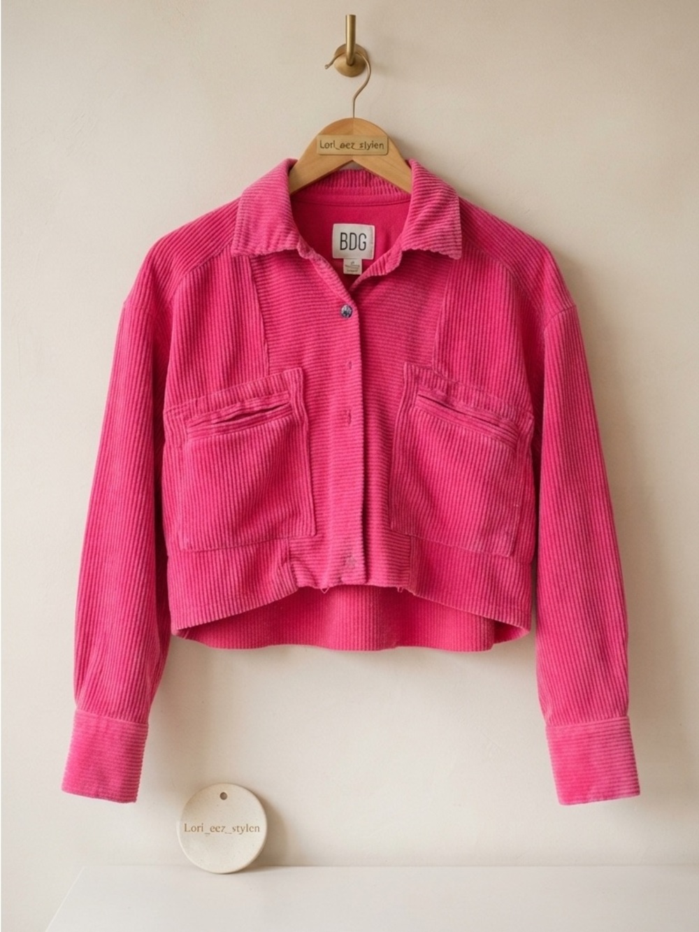BDG Bright Pink Corduroy Crop Jacket
